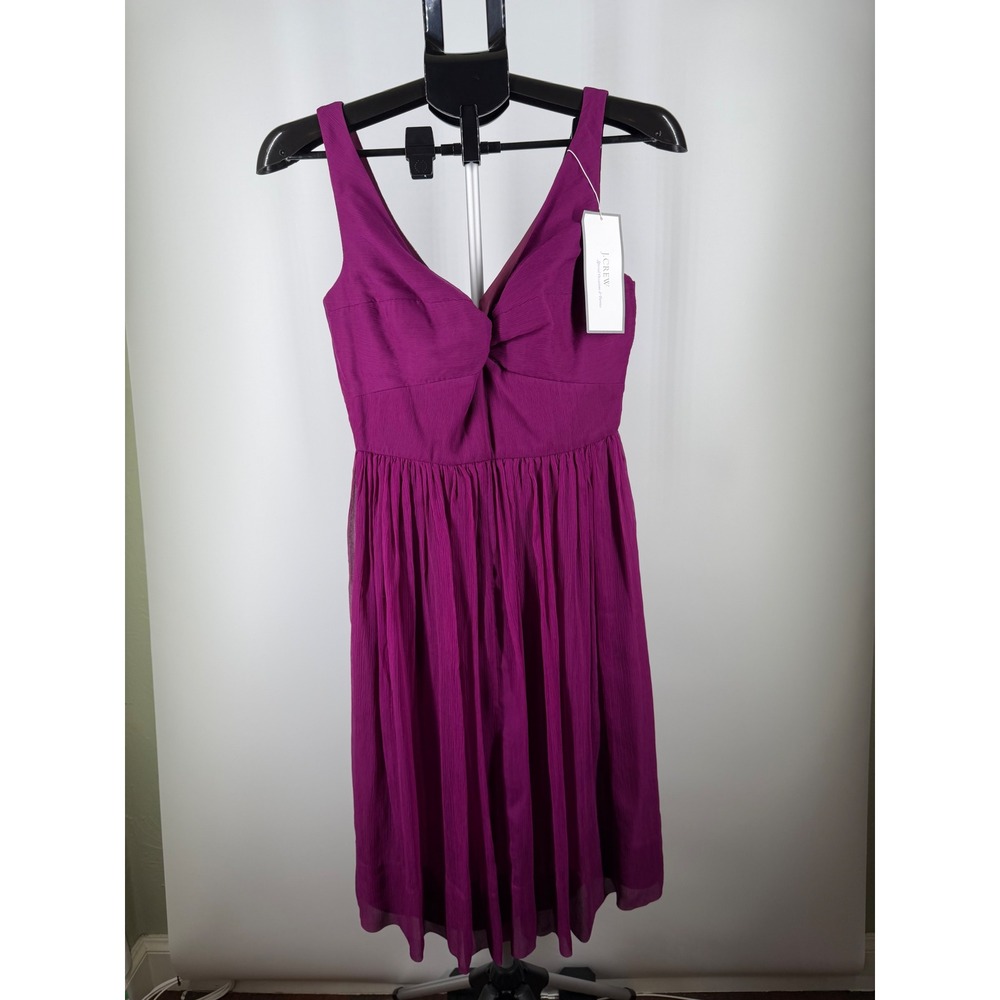 J.Crew Silk Chiffon Twist Front Dress Berry Purple Petite 6P